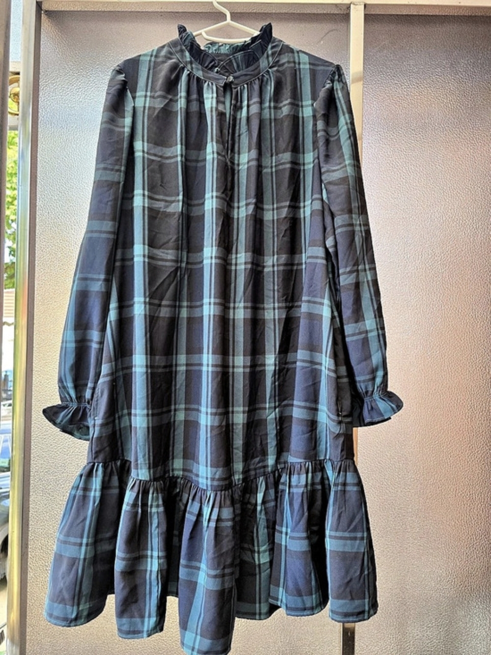 J.Crew Tie-neck tiered dress in Black Watch tartan Black Watch Plaid Dress Blue
